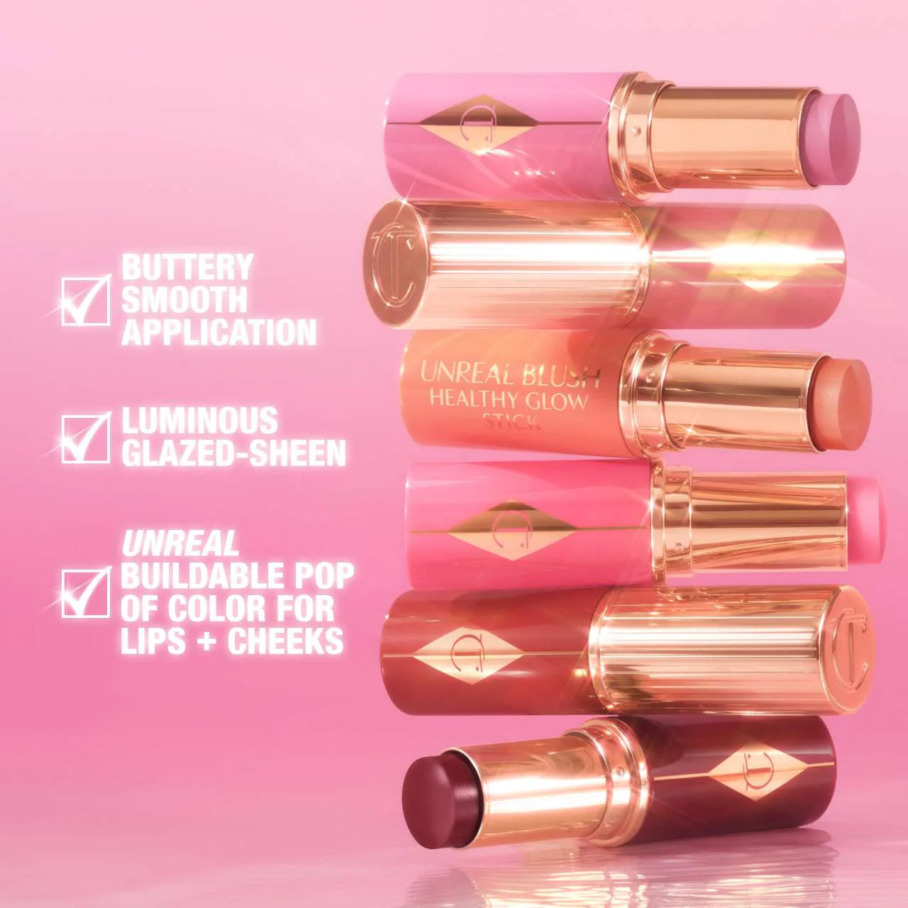 CHARLOTTE TILBURY Unreal Lip + Cheek Glow Blush Stick with Hyaluronic Acid *PRE ORDER*