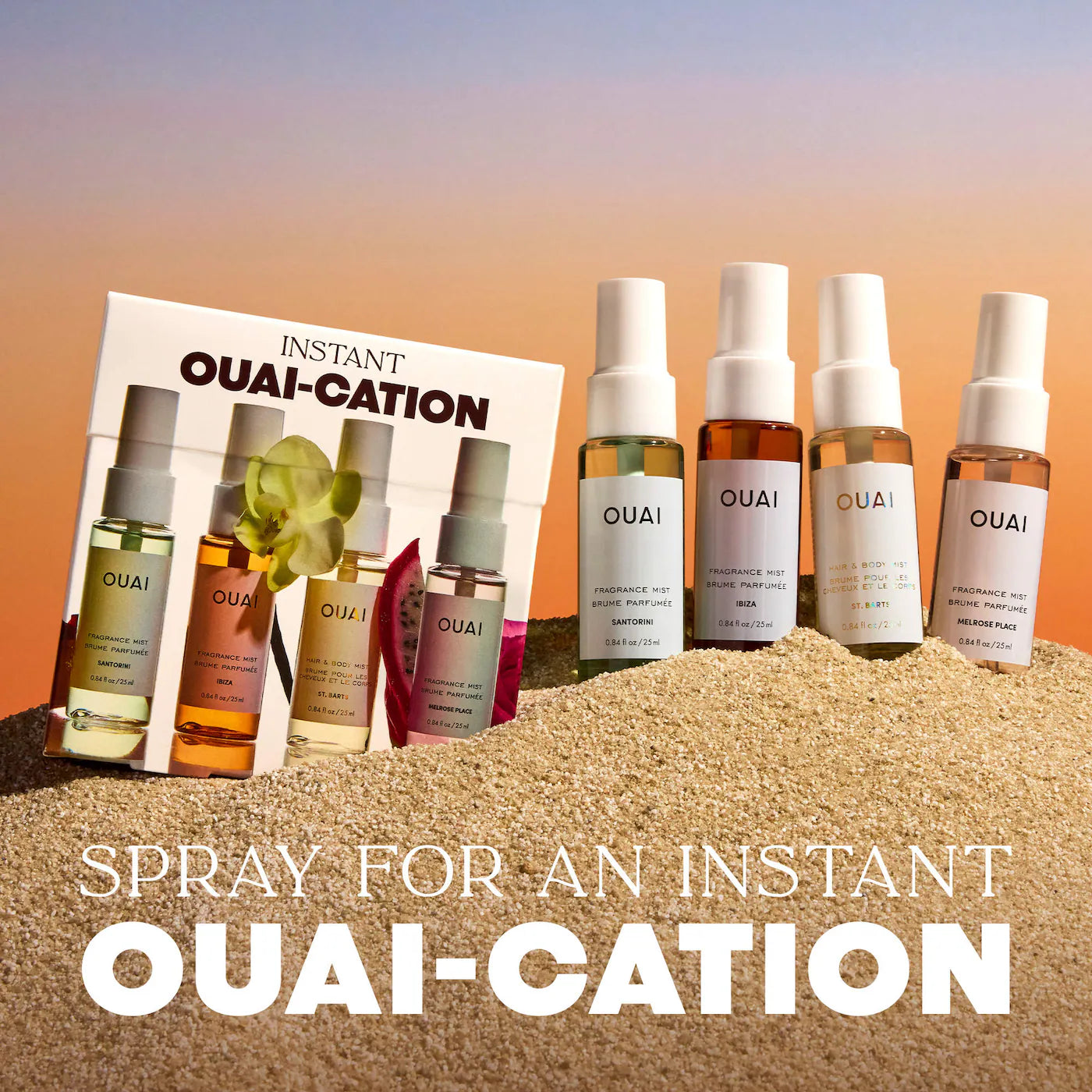 OUAI Mini St. Barts, Ibiza, Santorini & Melrose Hair & Body Mist Set *PRE ORDER*