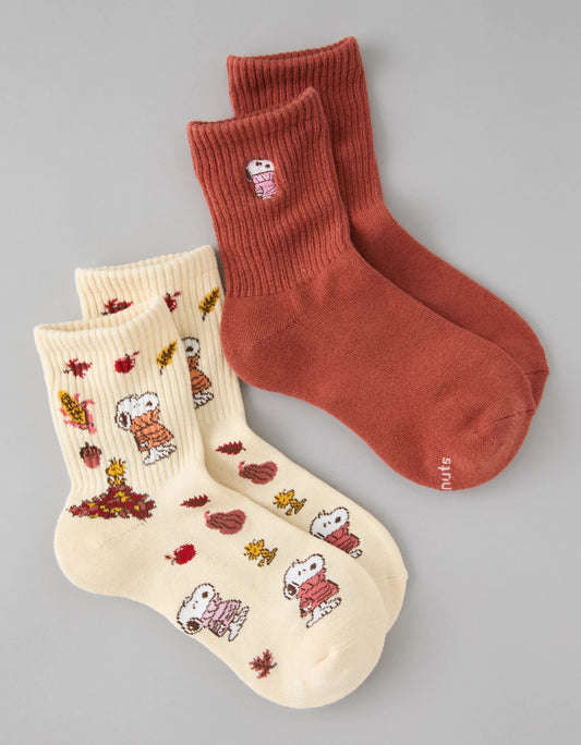 AMERICAN EAGLE AE Snoopy Graphic Cropped Crew Socks 2-Pack