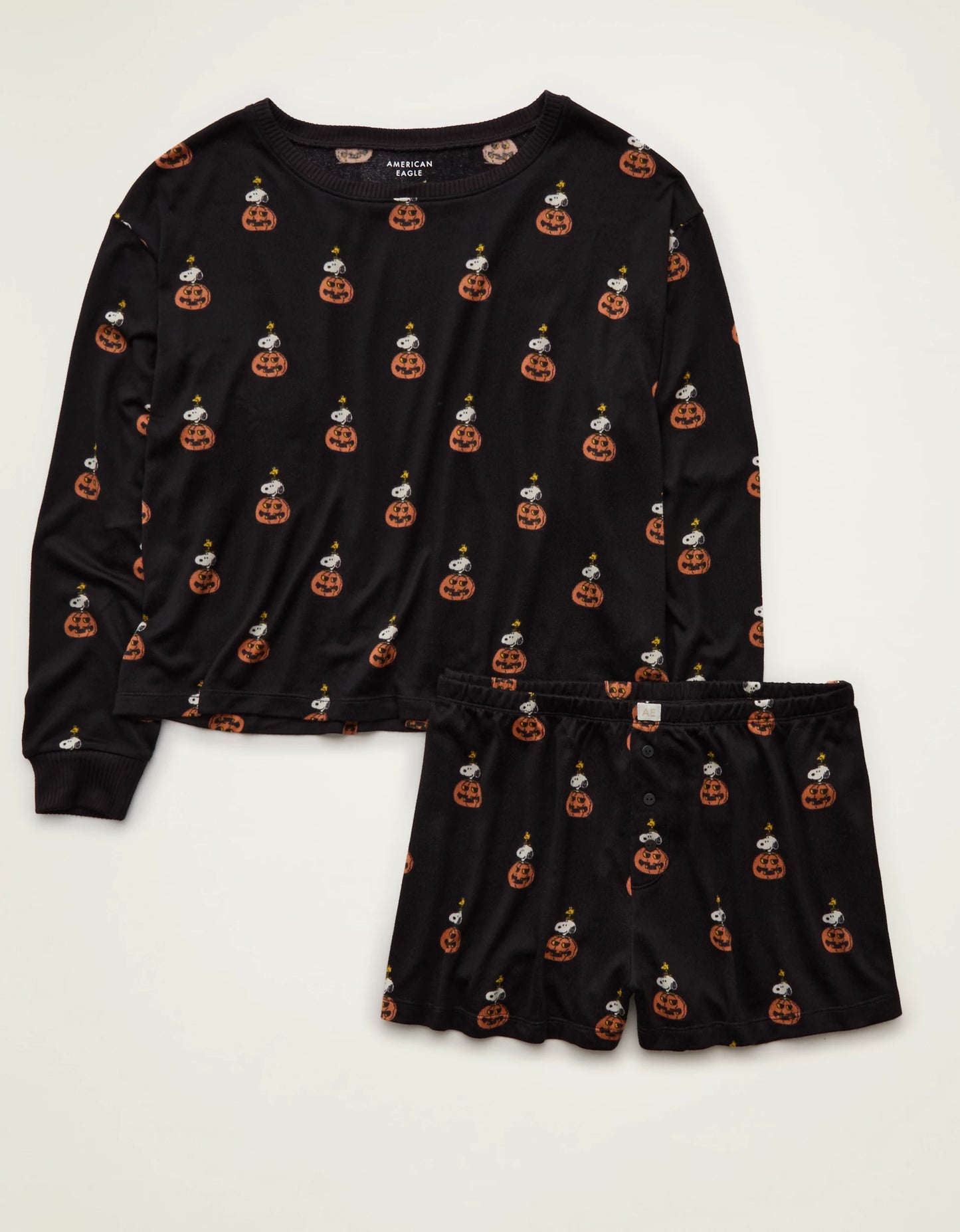AMERICAN EAGLE AE Luxe Plush Long Sleeve + Short PJ Set