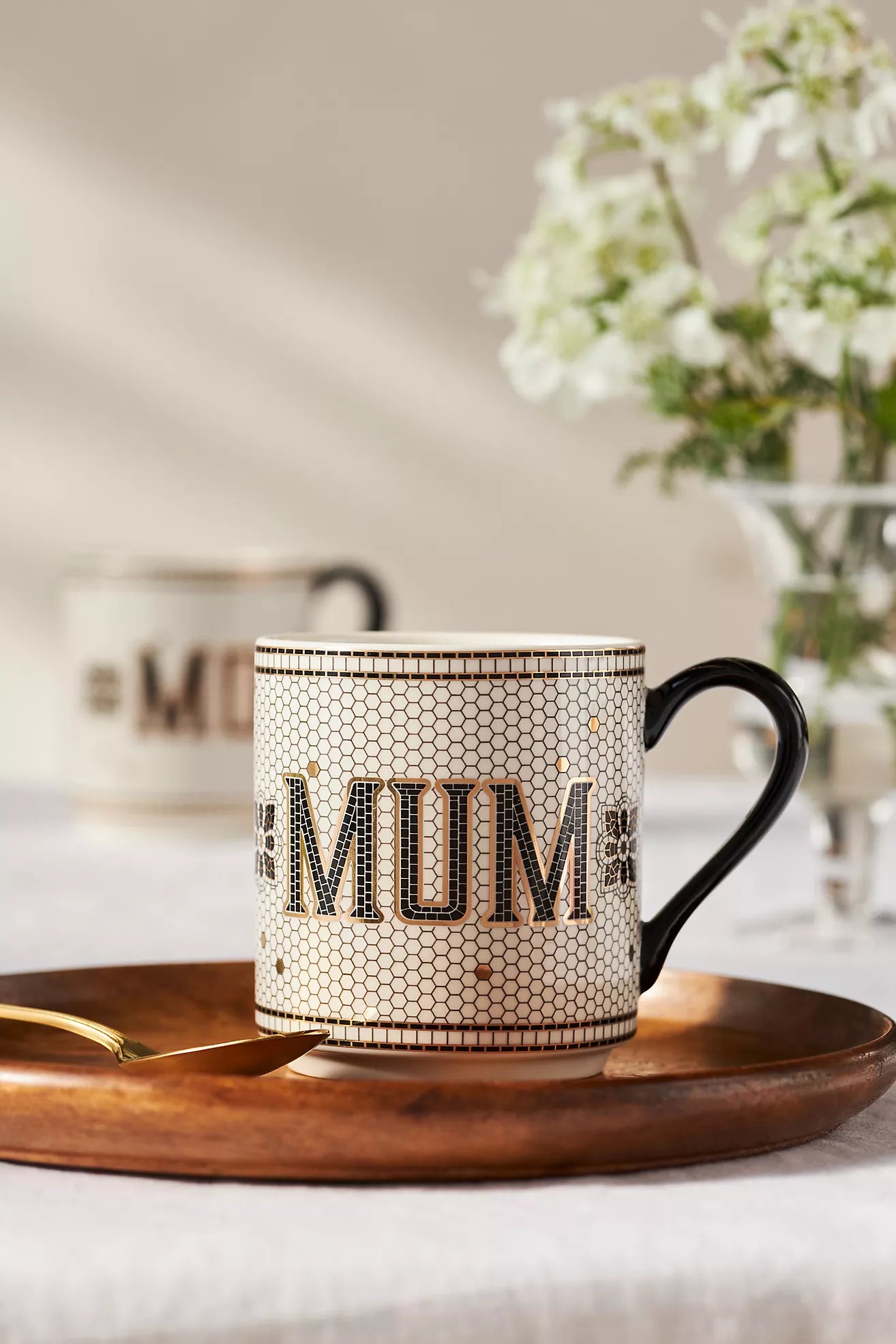 Bistro Tile Stoneware 24k Gold Accent Family Mug