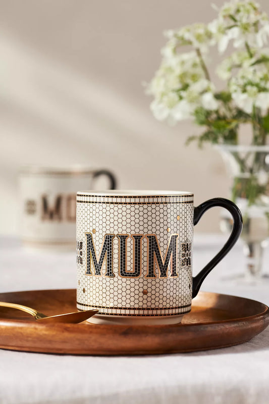 Bistro Tile Stoneware 24k Gold Accent Family Mug