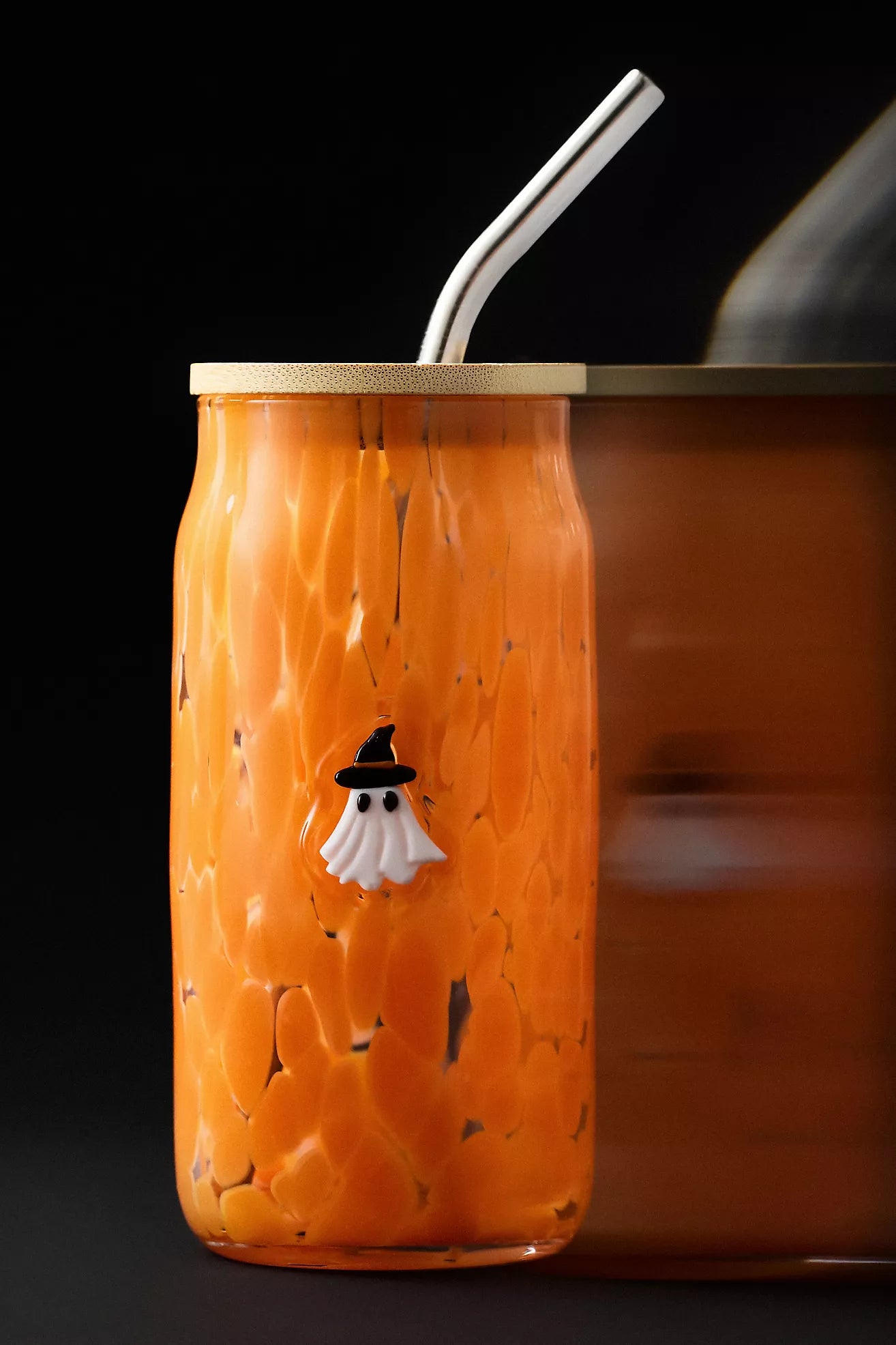 Mystic Halloween Icon Juice Glass Tumbler with Lid Witch Ghost