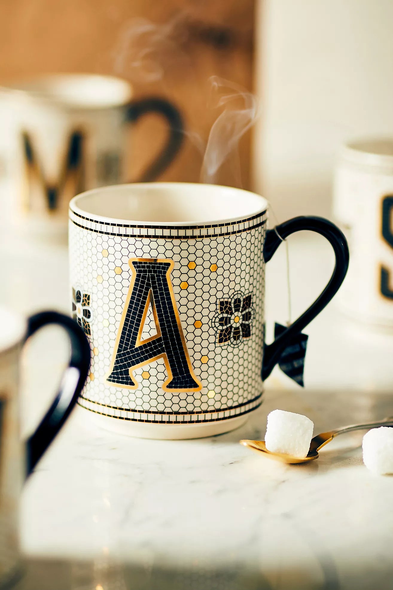 Bistro Tile Stoneware Mug: Monogram Edition Letter