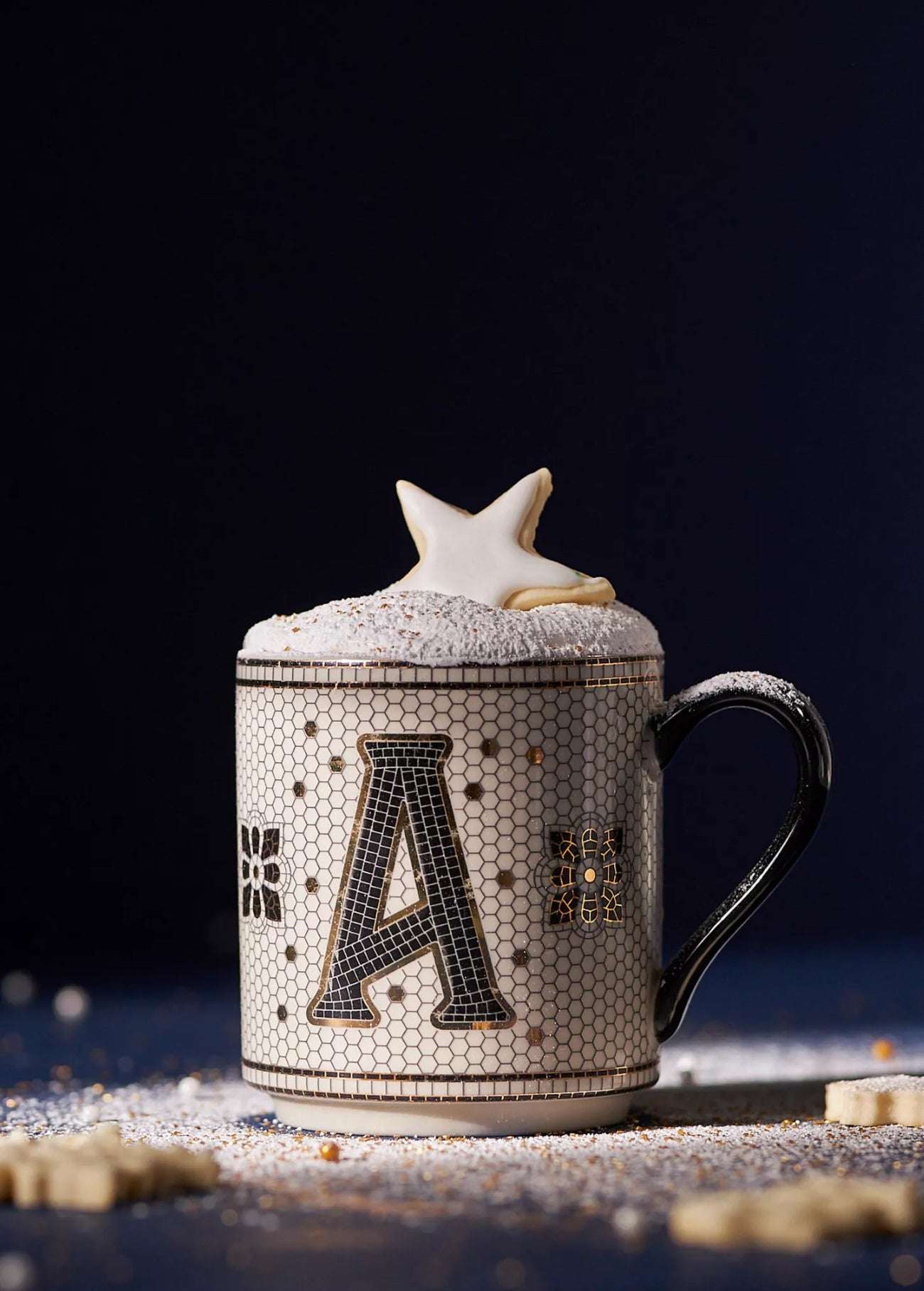 Bistro Tile Stoneware Mug: Monogram Edition Letter