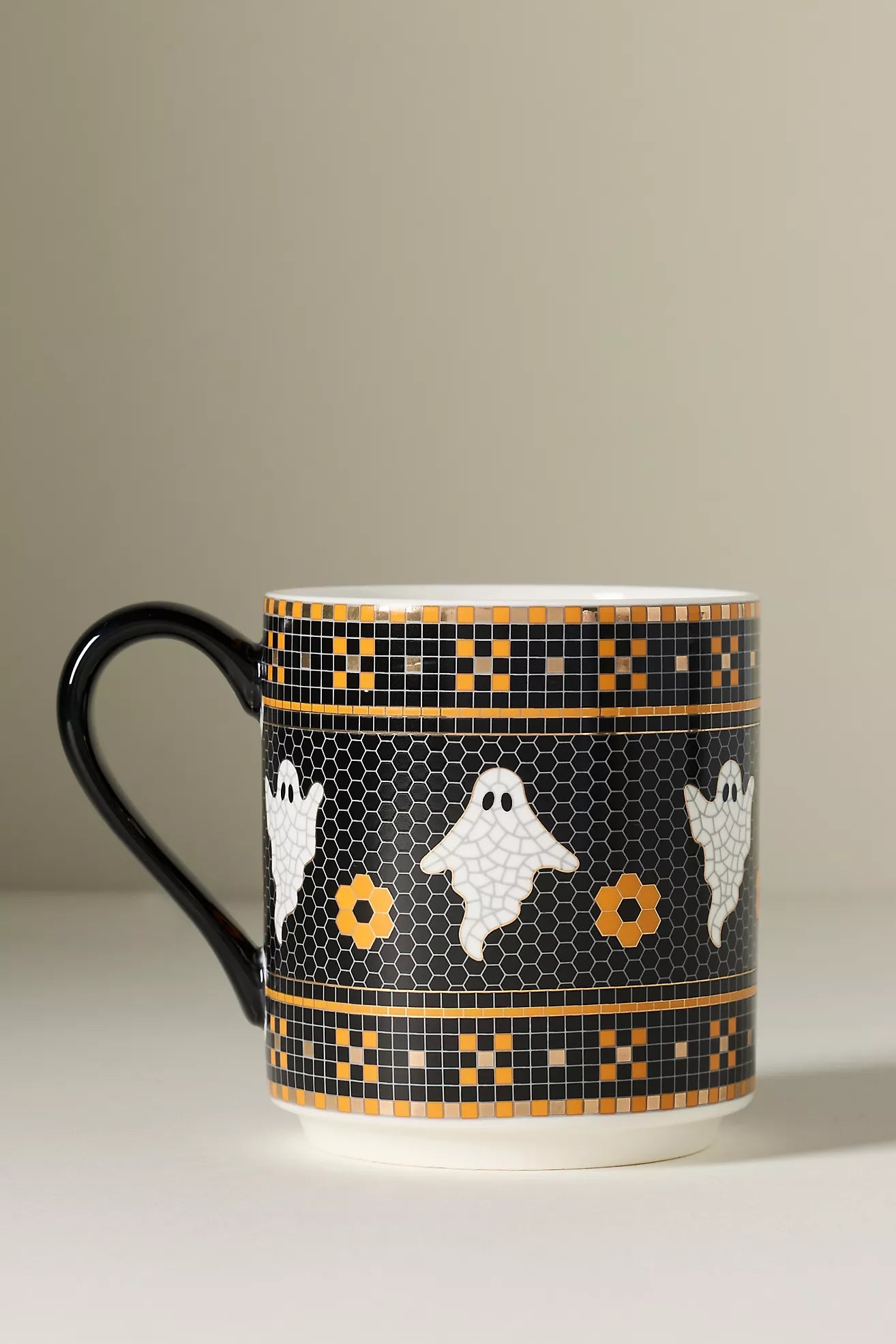 Bistro Tile Stoneware 24k Gold Accent Halloween Mug Ghost