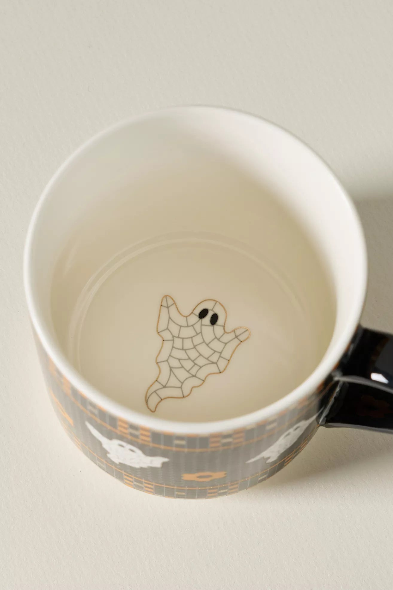 Bistro Tile Stoneware 24k Gold Accent Halloween Mug Ghost
