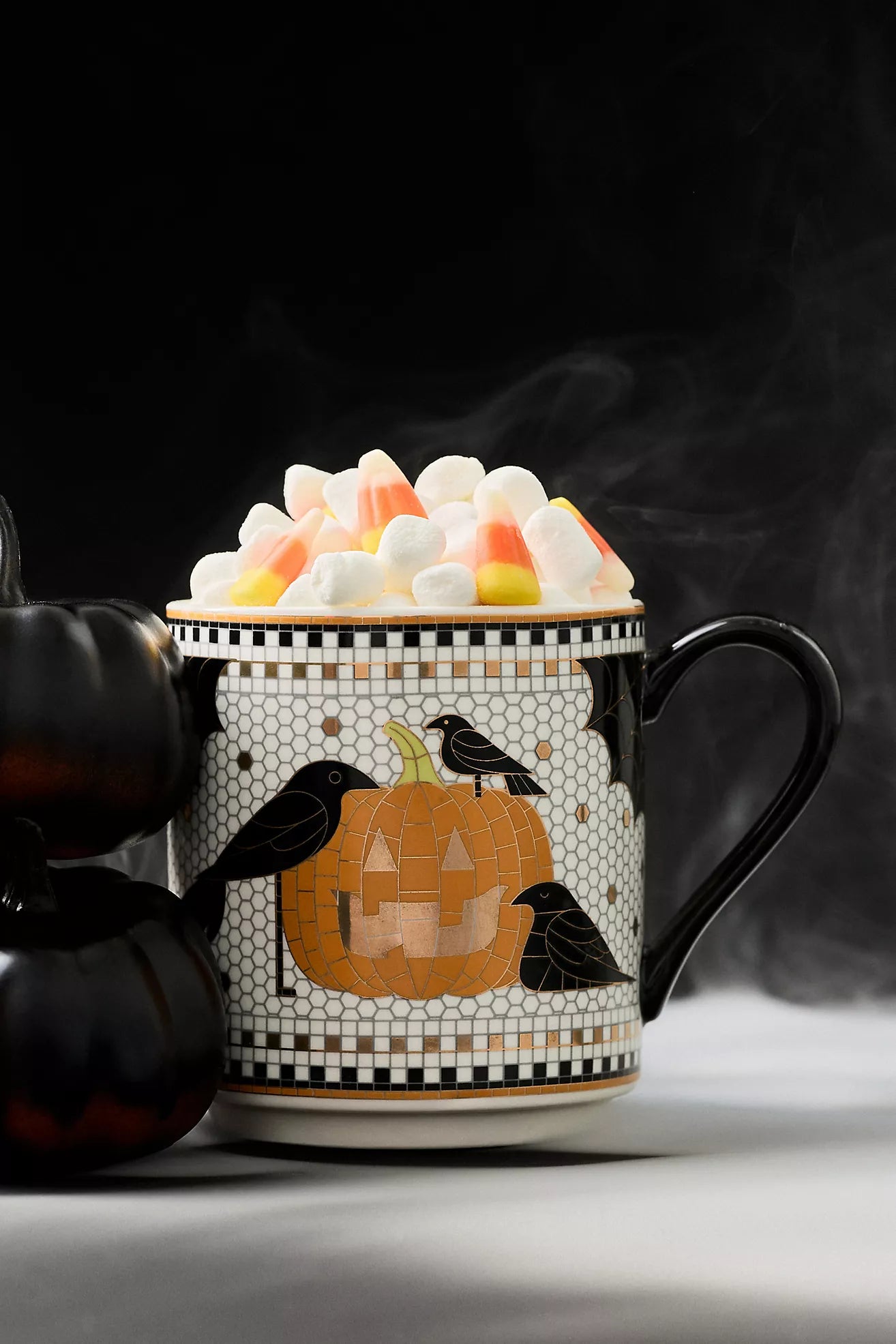 Bistro Tile Stoneware 24k Gold Accent Halloween Mug Jack-O-Lantern