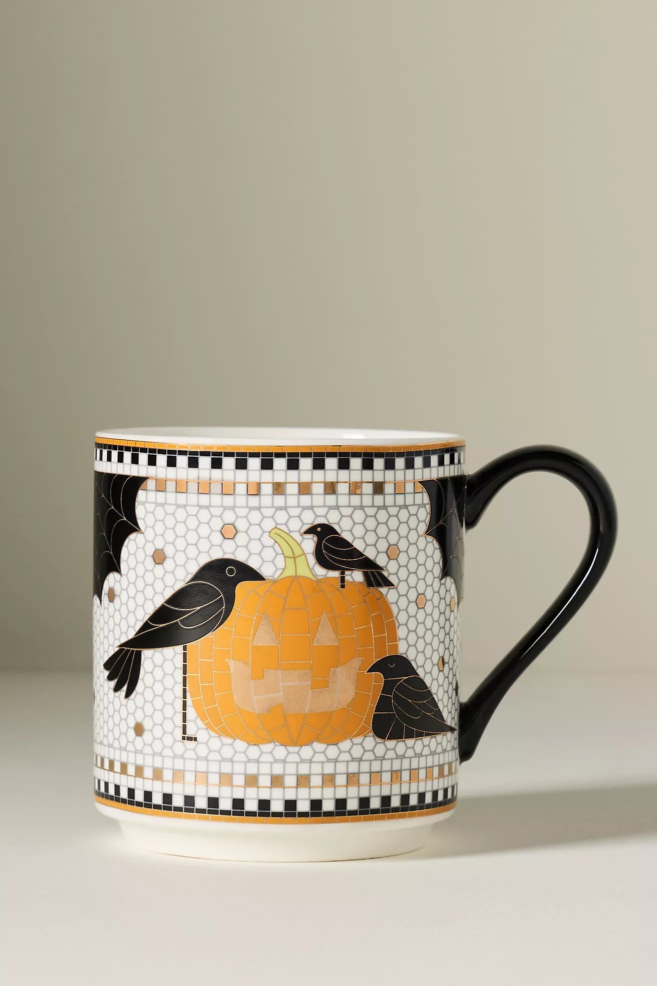 Bistro Tile Stoneware 24k Gold Accent Halloween Mug Jack-O-Lantern