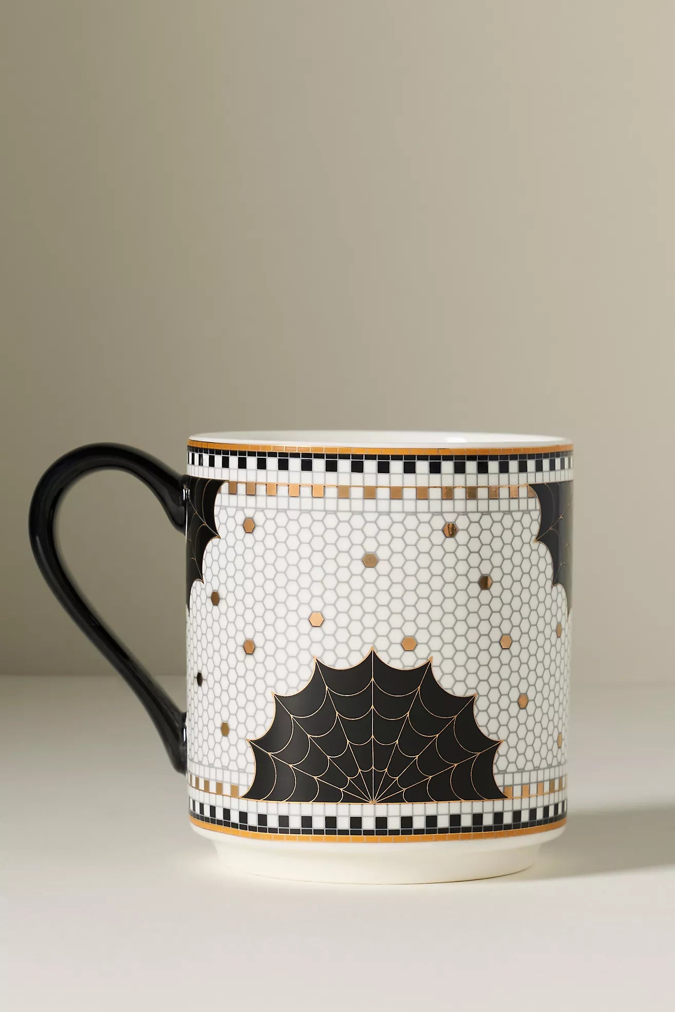 Bistro Tile Stoneware 24k Gold Accent Halloween Mug Jack-O-Lantern