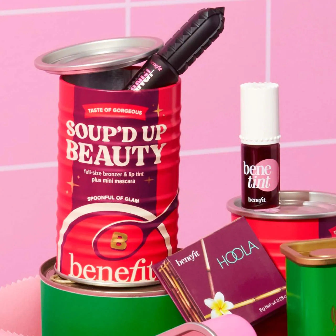 BENEFIT COSMETICS Soup'd Up Beauty - Benetint, Hoola Bronzer and Mini BADgal BANG! Trio