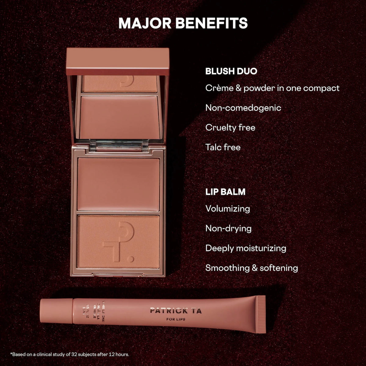 PATRICK TA Major Headlines Double-Take Crème & Powder Blush Duo & Lip Balm Makeup Gift Set *PRE ORDER*