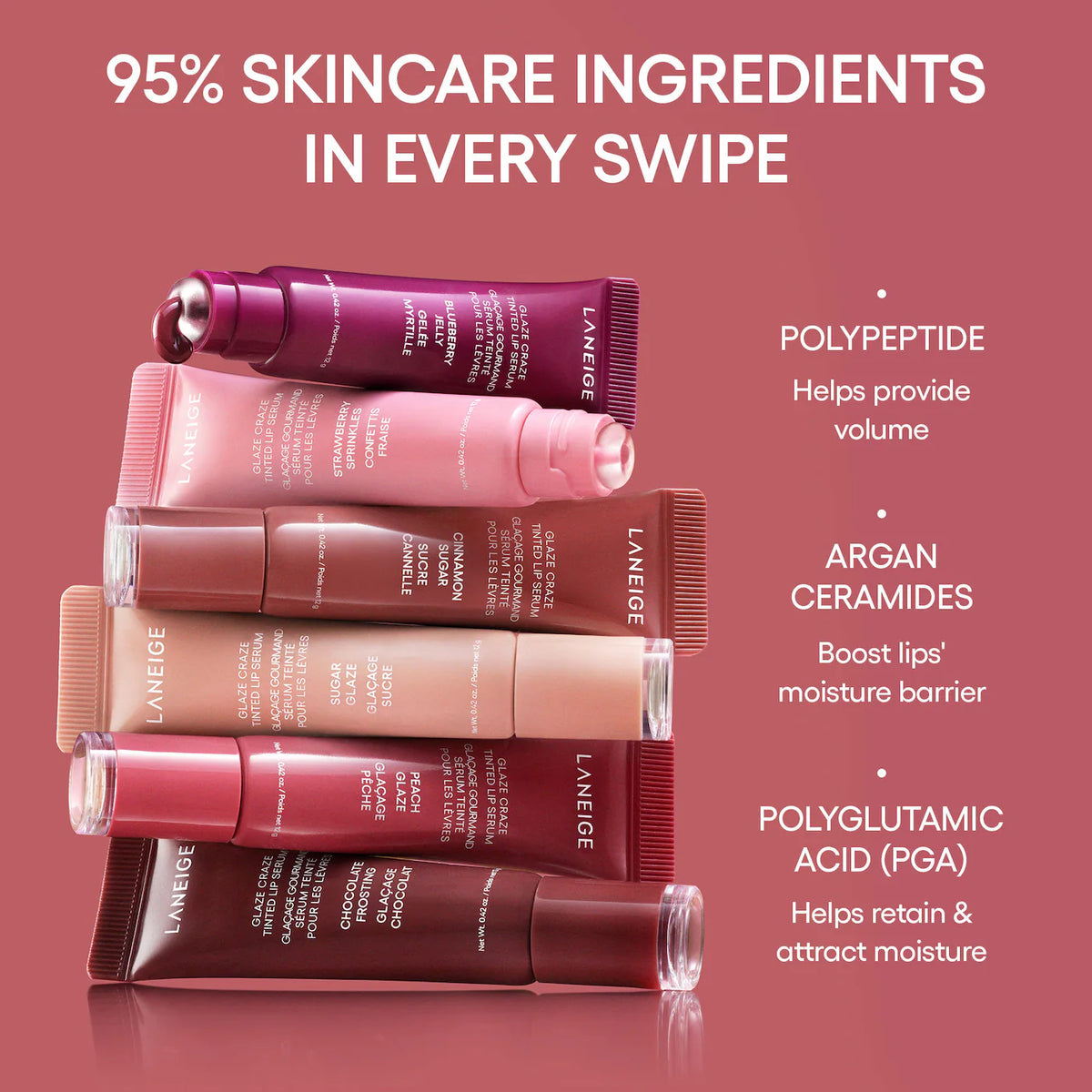 LANEIGE Glassy Lip Minis 3 Pc. Glaze Craze Tinted Peptide Lip Serum Gift Set *PRE ORDER*