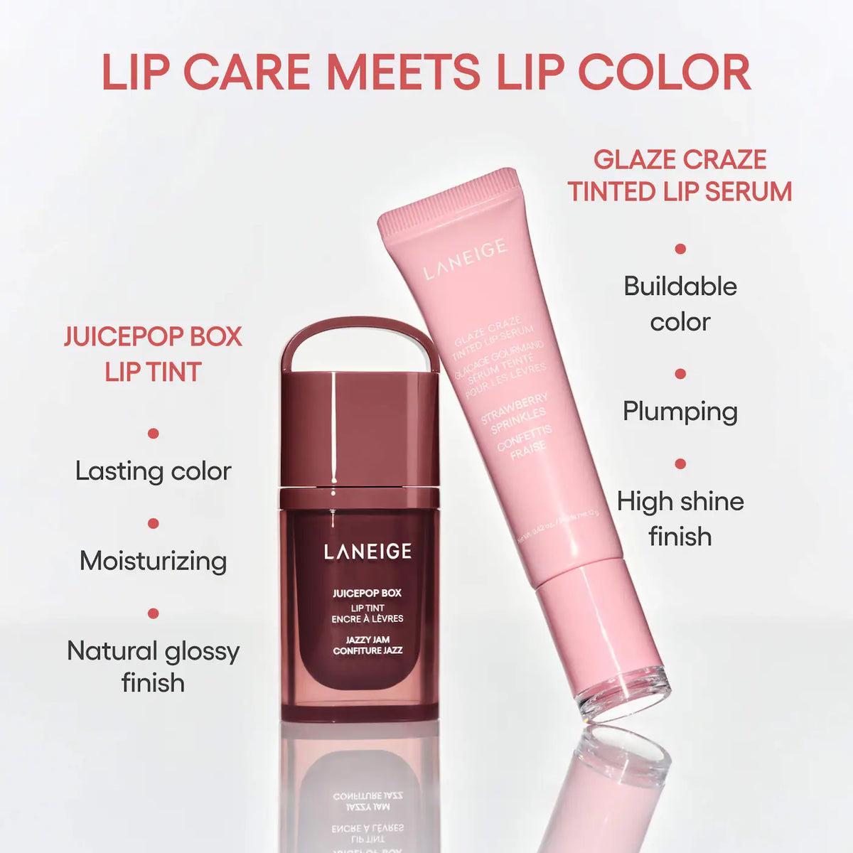 LANEIGE Glassy Lip Minis 3 Pc. Glaze Craze Tinted Peptide Lip Serum Gift Set *PRE ORDER*
