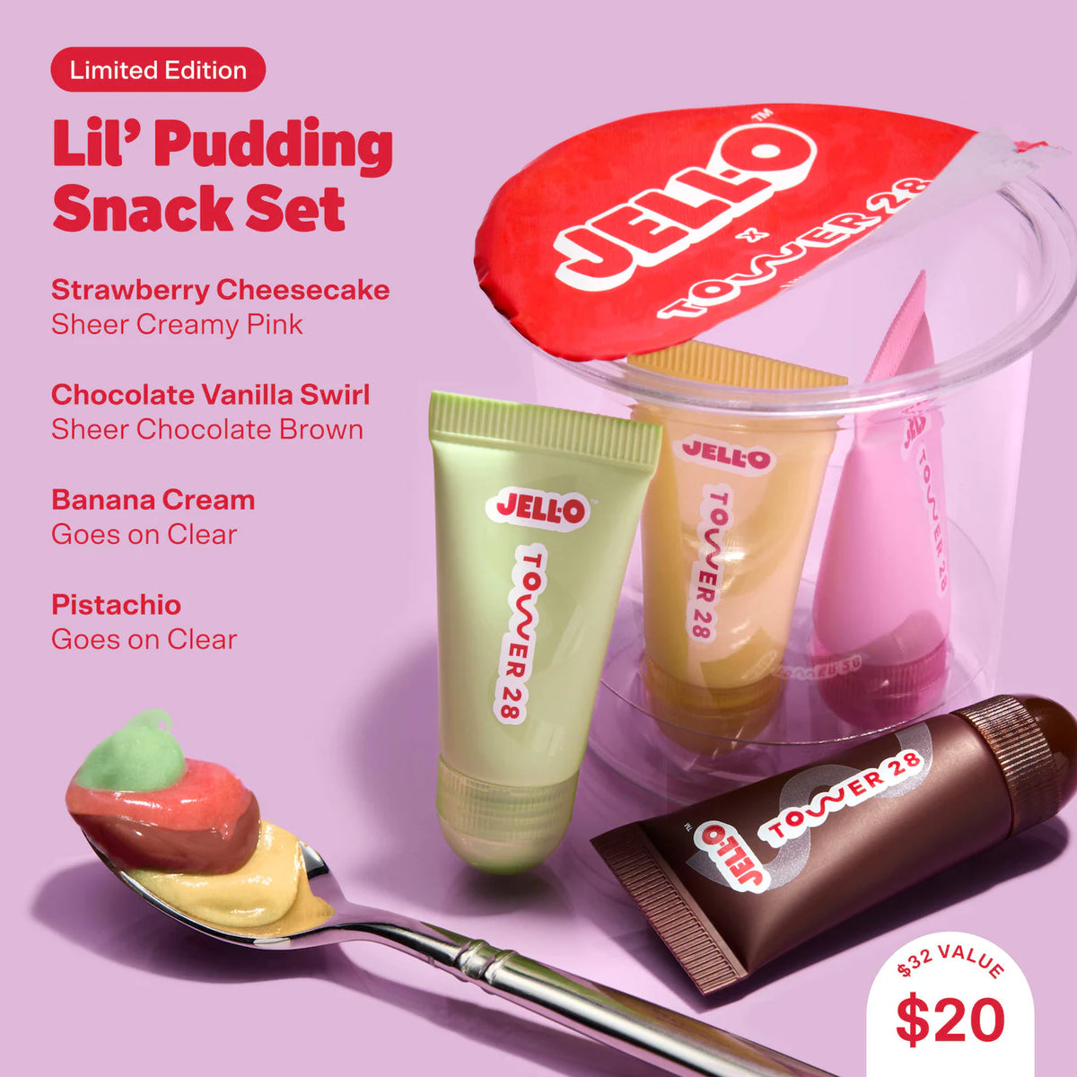 TOWER 28 JELL-O™  X TOWER 28 Lil' Pudding Mini Lip Softie Gift Set *PRE ORDER*