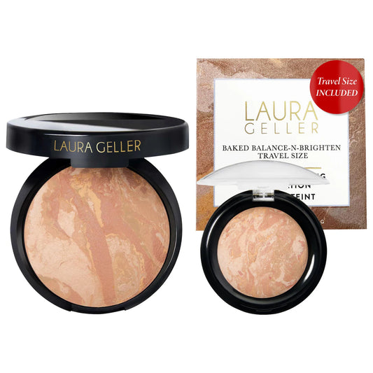 LAURA GELLER Balance and Brighten Color Correcting Baked Powder Foundation, Full Size + Deluxe Mini